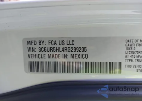 2024 Ram 2500 Tradesman 4X4 8' Box from USA, damaged, VIN 3C6UR5HL4RG299205